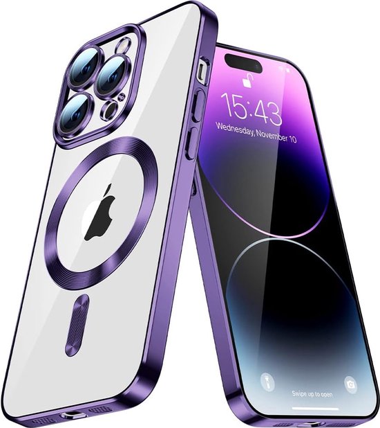 iPhone 15 Hoesjes – Magnetische Clear Siliconen Backcover – Camera Lens Protector – MagSafe – Paars-Ilumina Benelux