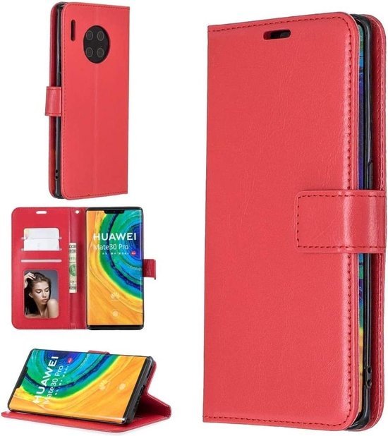 Huawei Mate 30 Pro Hoesjes – Portemonnee Book Case – Magneetsluiting – 2x Screenprotector – Rood-Ilumina Benelux