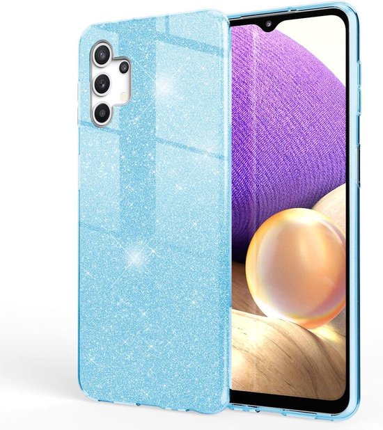 Samsung Galaxy A32 5G Hoesjes – Siliconen TPU Backcover – Glitters BlingBling – Blauw-Ilumina Benelux