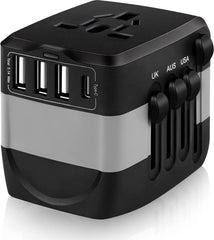 Universele Wereldstekker met 4 USB-C en USB Poorten - Internationale Reisstekker voor 150+ landen - EU - Engeland (UK) - Amerika (USA) - Australië - Azië - Zuid Amerika - Reis Adapter - Wereld Stekker - Oplader – Zwart