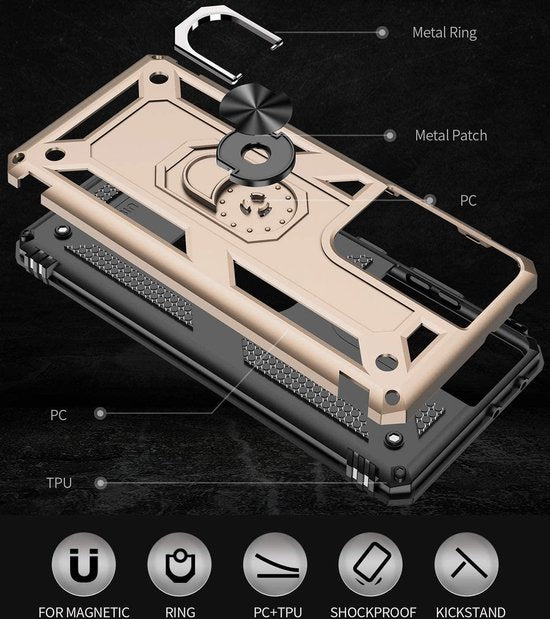 Samsung Galaxy S21 Ultra 5G Hoesjes – Hybride Ring Armor Backcover – Schokbestendig – Anti-Shock – Goud-Ilumina Benelux