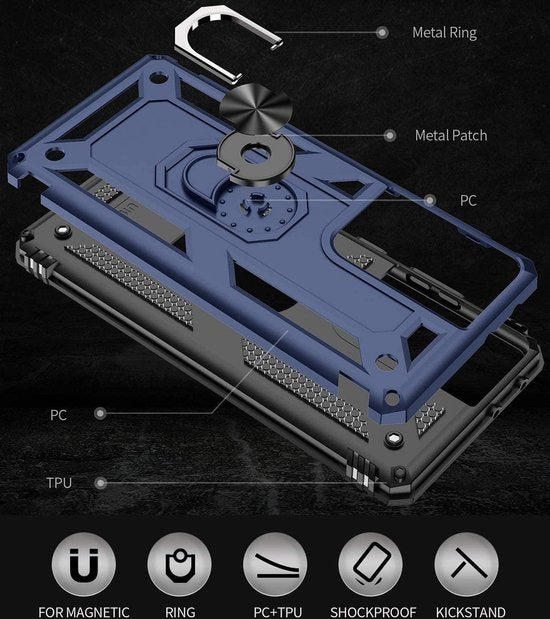 Samsung Galaxy S21 Ultra 5G Hoesjes – Anti-Shock Hybride Backcover – Ringhouder – Armor Bescherming – Blauw-Ilumina Benelux