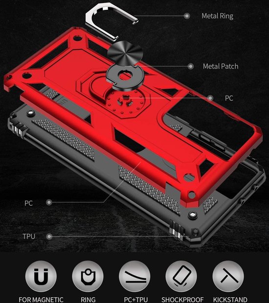 Samsung Galaxy S21 Ultra 5G Hoesjes – Hybride Ring Armor Backcover – Schokbestendig – Rood-Ilumina Benelux