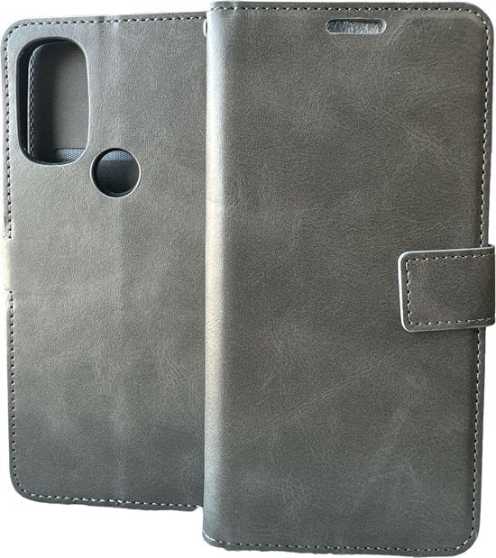 Motorola Moto G71 5G Hoesjes – Portemonnee Book Case – Pasjeshouder – Magneetsluiting – Grijs-Ilumina Benelux