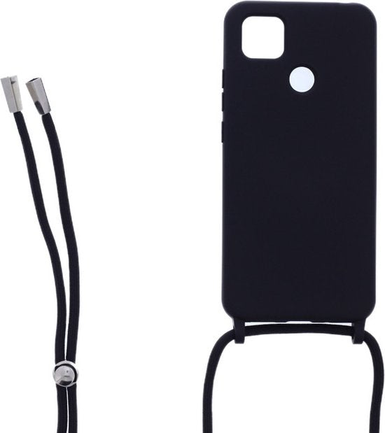 Xiaomi Redmi 9C Hoesjes – Siliconen TPU Backcover met Ketting – Schokbestendig – Zwart-Ilumina Benelux