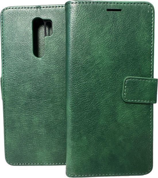 Xiaomi Redmi 9 Hoesjes – Portemonnee Book Case – Magneetsluiting – 2x Glazen Screenprotector – Groen-Ilumina Benelux