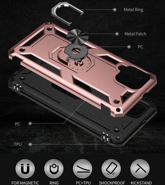 Samsung Galaxy A22 4G Hoesjes – Anti-Shock Hybride Backcover – Ringhouder – Armor Bescherming – Roségoud