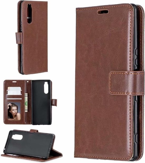 Sony Xperia 10 III Hoesjes – Portemonnee Book Case – Pasjeshouder – Magneetsluiting – Bruin-Ilumina Benelux