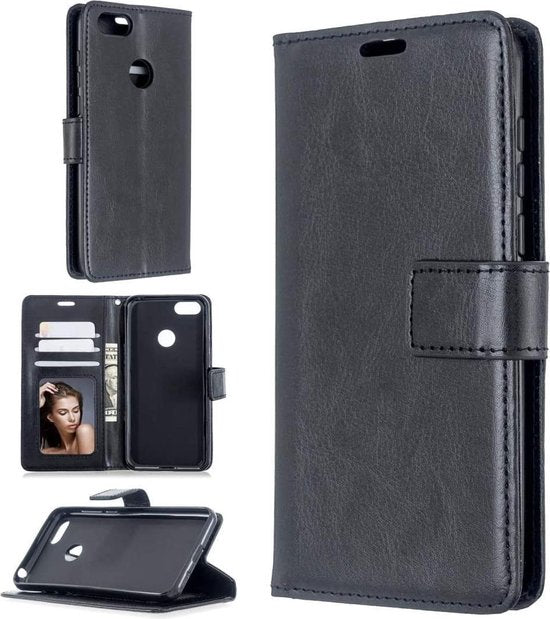 Motorola Moto E6 Play Hoesjes – Portemonnee Book Case – Pasjeshouder – 2x Screenprotector – Zwart-Ilumina Benelux