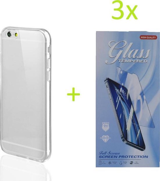 iPhone 6/6S Hoesjes – Transparante TPU Siliconen Backcover – Soft Case – 3x Screenprotector Gehard Glas-Ilumina Benelux