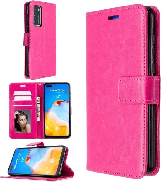 Huawei P40 Hoesjes – Portemonnee Book Case – Pasjeshouder – 2x Screenprotector – Roze-Ilumina Benelux