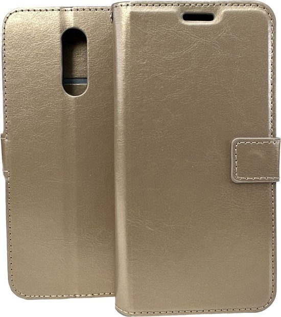 Nokia 3.2 Hoesjes – Portemonnee Book Case – Pasjeshouder – 2x Gehard Glas Screenprotector – Goud-Ilumina Benelux