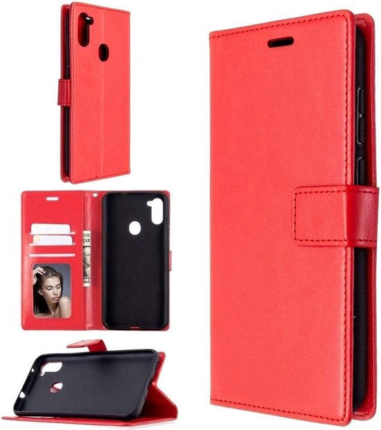 Samsung Galaxy A21 Hoesjes – Portemonnee Book Case – Pasjeshouder – Magneetsluiting – Rood-Ilumina Benelux