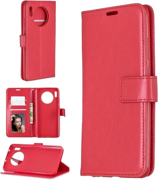 Huawei Mate 30 Lite Hoesjes – Portemonnee Book Case – Pasjeshouder – 2x Screenprotector – Rood-Ilumina Benelux