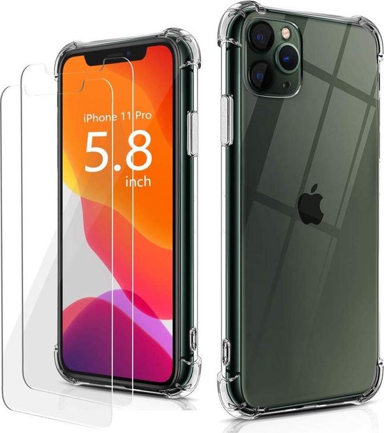 iPhone 11 Pro Hoesjes – Siliconen Backcover – Schokbestendig TPU – Incl. 2x Gehard Glas Screenprotector – Transparant-Ilumina Benelux