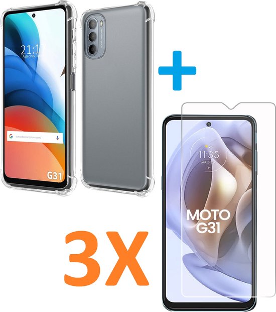 Motorola Moto G31 Hoesjes – Soft TPU Siliconen Backcover – Schokbestendig – Inclusief 3x Screenprotector – Transparant-Ilumina Benelux