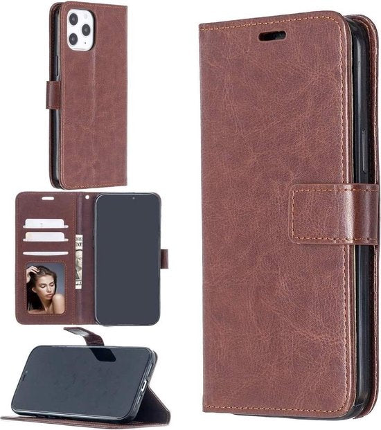 iPhone 12 Hoesjes – Portemonnee Book Case – Pasjeshouder – Magneetsluiting – Bruin-Ilumina Benelux