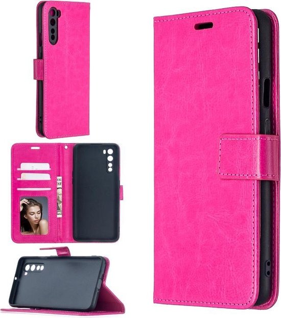 OnePlus Nord Hoesjes – Portemonnee Book Case – Pasjeshouder – 2x Gehard Glas Screenprotector – Roze-Ilumina Benelux