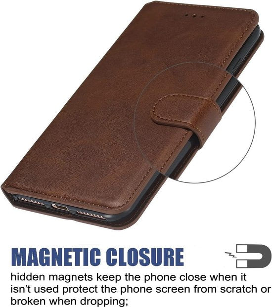 Xiaomi Redmi 9A Hoesjes – Portemonnee Bookcase – Magneetsluiting – Inclusief Screenprotector – Bruin-Ilumina Benelux