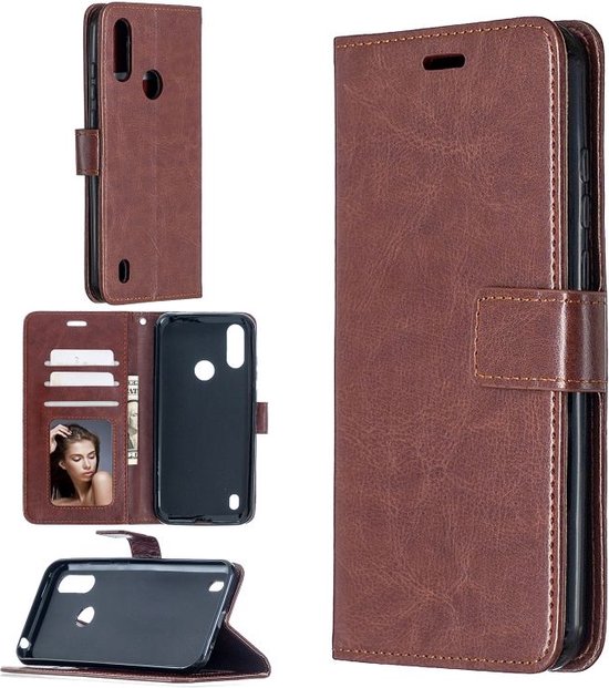 Motorola Moto E6i Hoesjes – Portemonnee Book Case – Pasjeshouder – Magneetsluiting – Bruin-Ilumina Benelux