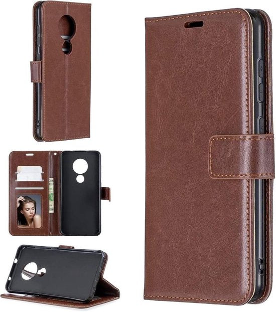 Nokia 3.4 Hoesjes – Portemonnee Book Case – Magneetsluiting – 2x Gehard Glas Screenprotector – Bruin-Ilumina Benelux