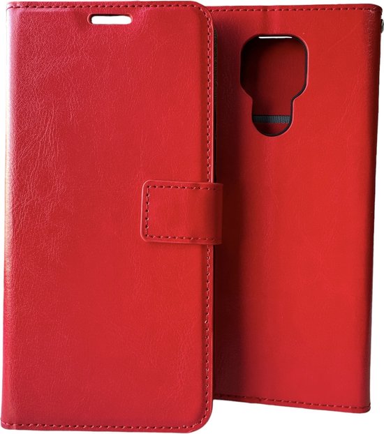 Motorola Moto E7 Hoesjes – Portemonnee Hoes – Pasjeshouder – 3x Screenprotector – Rood-Ilumina Benelux
