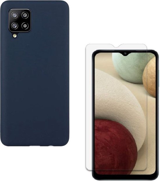 Samsung Galaxy A12 Hoesjes – Liquid Siliconen Backcover – Soft Touch – Inclusief Screenprotector – Oxford Blauw-Ilumina Benelux