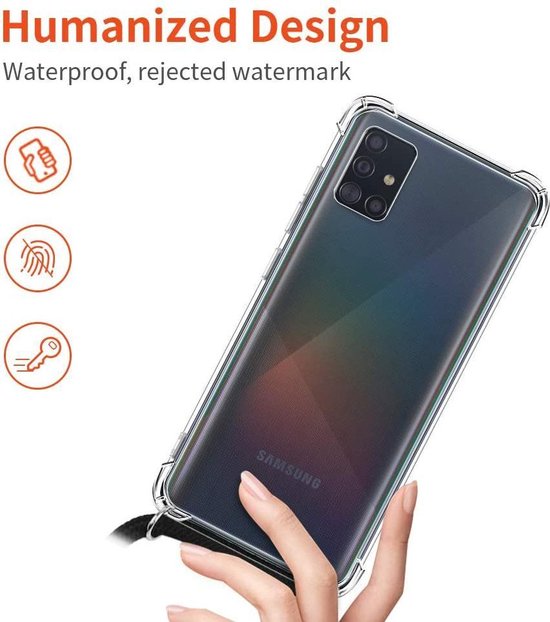 Samsung Galaxy A71 Hoesjes – Backcover met koord – Schokbestendig – Schouder/nek draagriem – Zwart-Ilumina Benelux