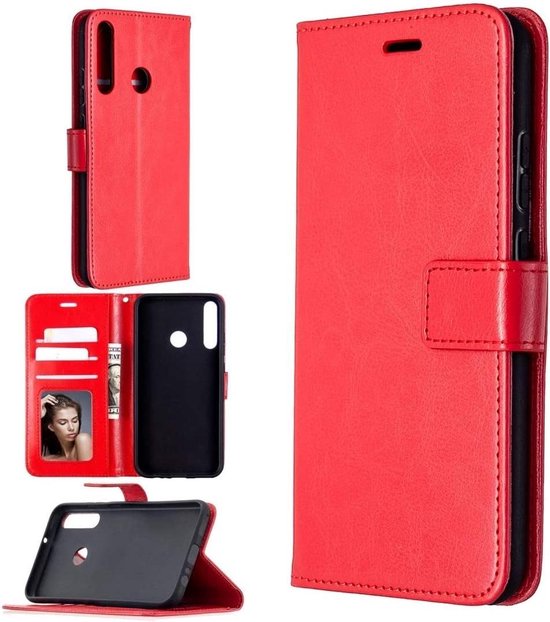 Motorola Moto E6S/Moto E6+ Hoesjes – Portemonnee Book Case – Pasjeshouder – Magneetsluiting – Rood-Ilumina Benelux