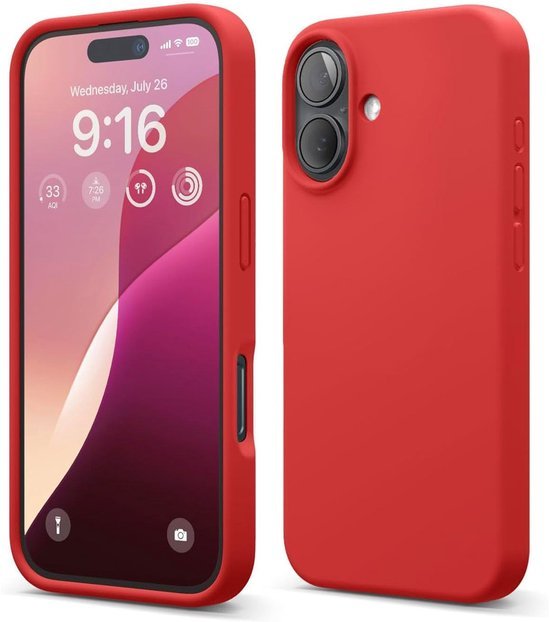 iPhone 16 Plus Hoesjes – Liquid Siliconen Backcover – Screenprotector & Camera Lens Protector – Rood-Ilumina Benelux