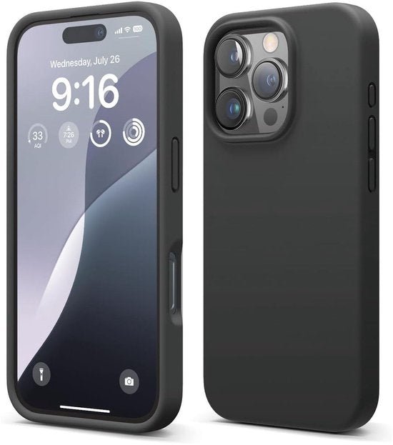 iPhone 16 Pro Max Hoesjes – Liquid Siliconen Backcover + Screenprotector – Flexibel TPU – Schokbestendig – Zwart-Ilumina Benelux
