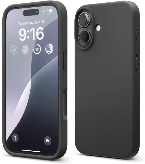 iPhone 16 Hoesjes – Liquid Silicone Backcover – Flexibel TPU Rubber – Schokbestendig – Zwart-Ilumina Benelux