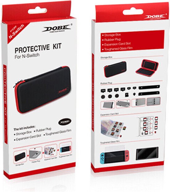 Beschermset – Geschikt voor Nintendo Switch – 4-in-1 Hoes Rubber Plus – Screenprotector – Geheugenkaarthouder – Zwart-Ilumina Benelux