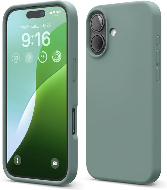 iPhone 16 Hoesjes – Liquid Siliconen Backcover + TPU – Flexibel – Inclusief Screenprotector – Middernachtgroen-Ilumina Benelux