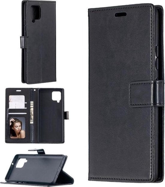 Samsung Galaxy A12 Hoesjes – Portemonnee Book Case – Pasjeshouder – Magneetsluiting – Zwart-Ilumina Benelux