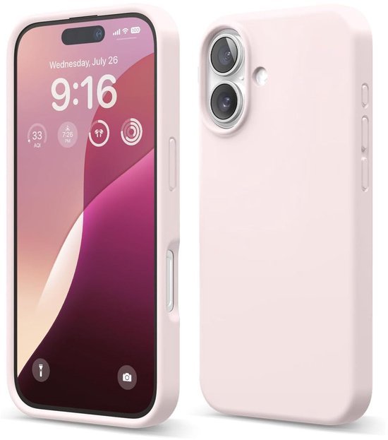 iPhone 16 Hoesjes – Liquid Siliconen Backcover – Flexibel TPU Rubber – Schokbestendig – Lichtroze-Ilumina Benelux
