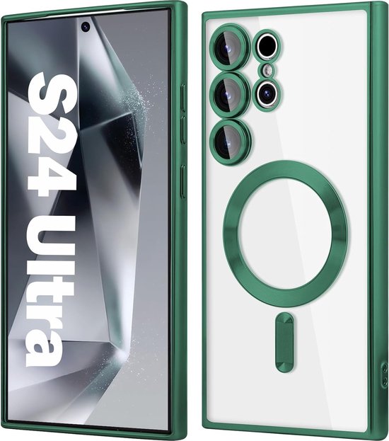 Samsung Galaxy S24 Ultra Hoesjes – Magnetisch Clear Siliconen Backcover – Camera Lens Protector – Groen-Ilumina Benelux