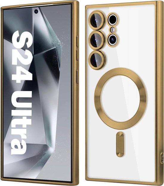 Samsung Galaxy S24 Ultra Hoesjes – Magnetische Siliconen Backcover – Camera Lens Protector – Transparant Goud-Ilumina Benelux