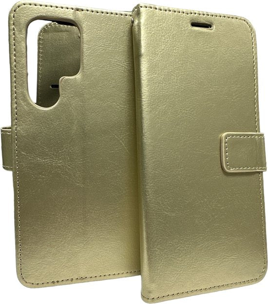 Samsung Galaxy S23 Ultra Hoesjes – Portemonnee Hoes – Pasjeshouder – 2 Pack Screenprotector – Goud-Ilumina Benelux