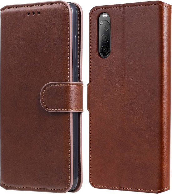 Sony Xperia 10 II Hoesjes – Bookcase Portemonnee – Magneetsluiting – Inclusief 3x Screenprotector – Bruin-Ilumina Benelux