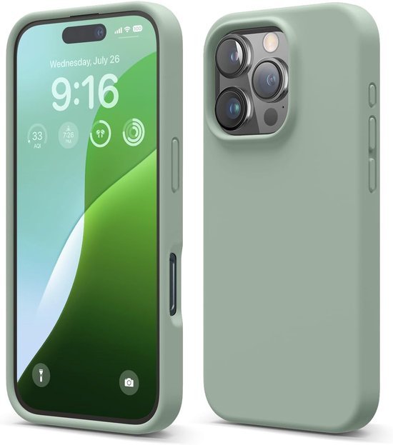 iPhone 16 Pro Max Hoesjes – Liquid Silicone Backcover – Flexibel TPU Rubber – Schokbestendig – Middernachtgroen-Ilumina Benelux