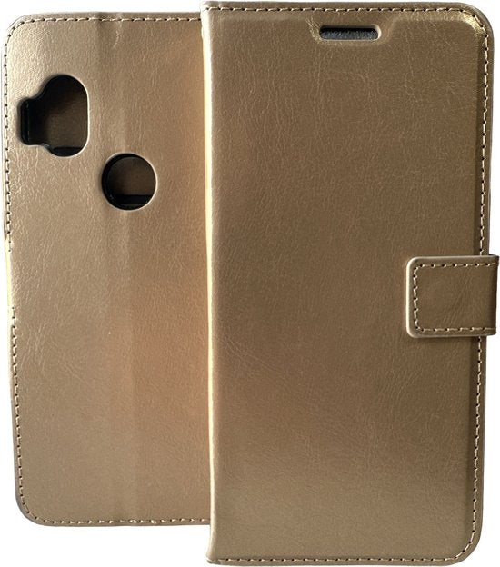 Motorola One Hyper Hoesjes – Portemonnee Book Case – Pasjeshouder – 2x Screenprotector – Goud-Ilumina Benelux