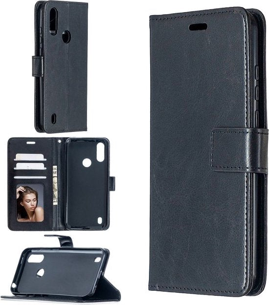 Motorola Moto E6S Hoesjes – Portemonnee Hoes – Pasjeshouder – Magneetsluiting – Zwart-Ilumina Benelux
