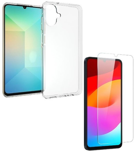 Back cover Silicone hoesje Transparant met Screenprotector Glas 3x Geschikt voor: Samsung Galaxy A07