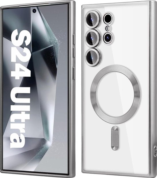 Samsung Galaxy S24 Ultra Hoesjes – Magnetische Clear Siliconen Backcover – Camera Lens Protector – Zilver-Ilumina Benelux