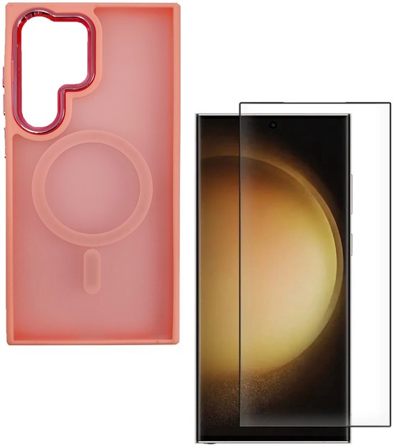 Samsung Galaxy S25 Ultra Hoesjes – Matte MagSafe Backcover – Magnetisch – 2x Screenprotector – Roze-Ilumina Benelux