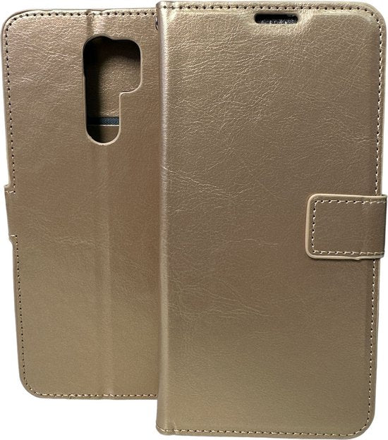 Xiaomi Redmi 9 Hoesjes – Portemonnee Book Case – Pasjeshouder – Magneetsluiting – Goud-Ilumina Benelux