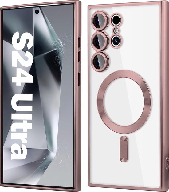 Samsung Galaxy S24 Ultra Hoesjes – Magnetische Transparante Siliconen Backcover – Camera Lens Protector – Roségoud-Ilumina Benelux