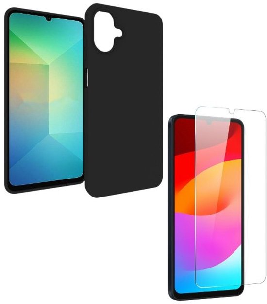 Back cover Silicone hoesje zwart met Screenprotector Glas 3x Geschikt voor: Samsung Galaxy A07