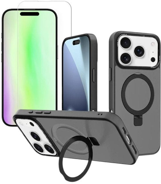 iPhone 17 Pro Max Hoesjes – MagSafe Backcover met Standaard – Schokbestendig – 2x Screenprotector – Zwart-Ilumina Benelux